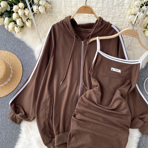 Striped Hoodie&Dress Sportswear 2Pcs