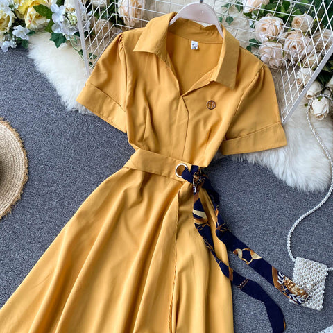 Irregular A-Line Belted Waist Dress
