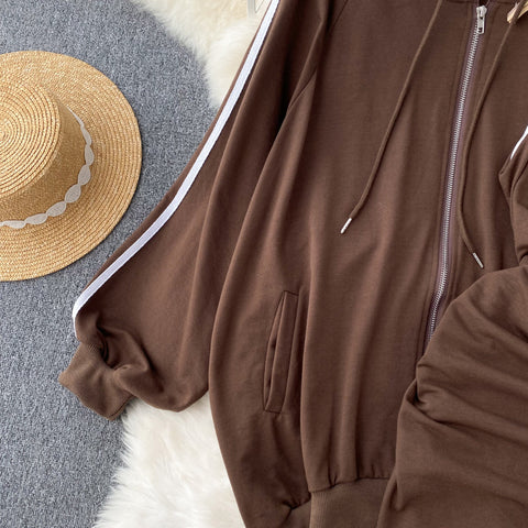 Striped Hoodie&Dress Sportswear 2Pcs