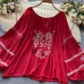 Ethnic Style Floral Embroidered Loose Shirt