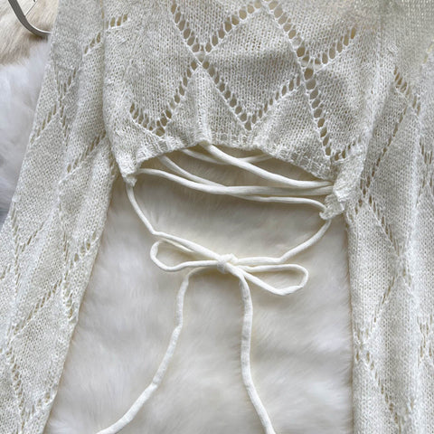 Niche Hollowed Open-back Lace-up Top