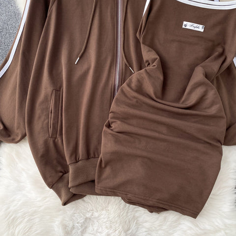 Striped Hoodie&Dress Sportswear 2Pcs
