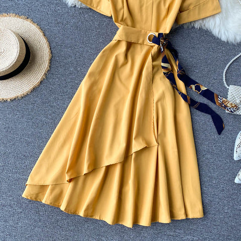Irregular A-Line Belted Waist Dress