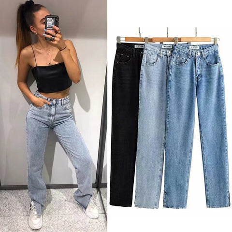 Slit Straight Leg Jeans