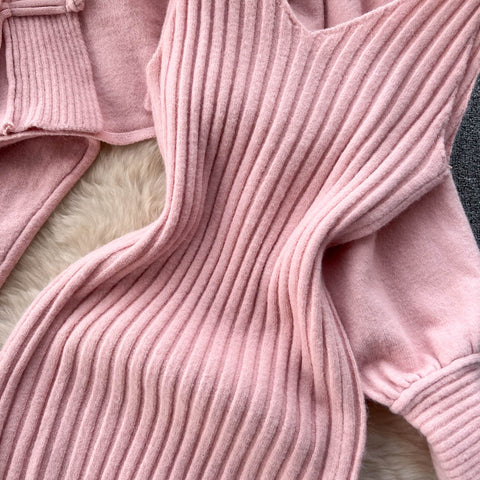 Cardigan Shawl&Halter Dress 2Pcs Set