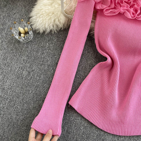 Off-the-shoulder 3d Floral Knitted Top