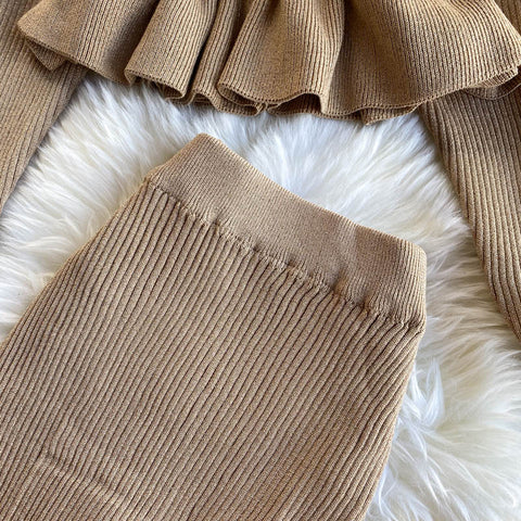 Off-the-shoulder Top&Skirt Knitted 2Pcs