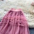 Ruffled Mesh Irregular Layered Skirt