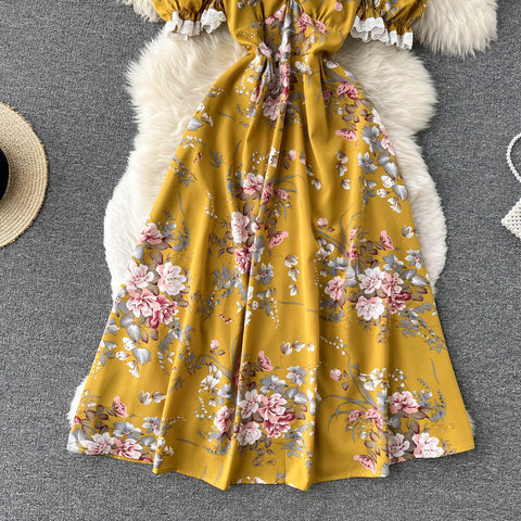Off-shoulder Floral Printed A-line Dress