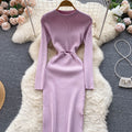 Solid Color Long Sleeve Knitted Dress