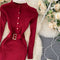 Stand-up Collar Buttoned Knitted Dress