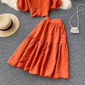 Two-piece Puff Sleeve Short Top And Skirt