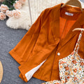 Suit Jacket&Floral Dress 2Pcs Set