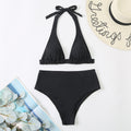 Striped High-Waisted Split Swimsuit
