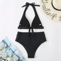Striped High-Waisted Split Swimsuit
