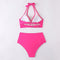 Pleated Halter And Strap Split Swimsuit