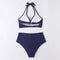 Pleated Halter And Strap Split Swimsuit