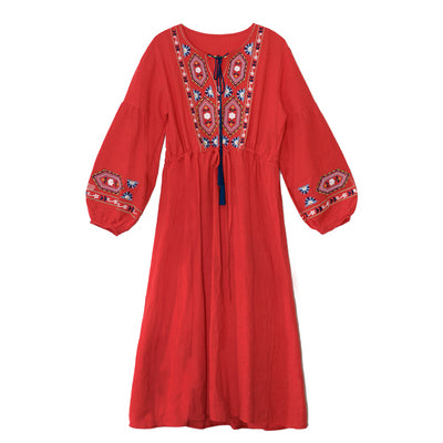 Embroidered Cotton And Linen Dress