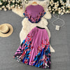 Printed Crochet Top&Pleated Skirt 2Pcs Set