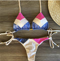 Contrast Colored Patchwork Padded Bikini