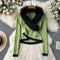 Furry Collar Patchwork V-neck Sweater