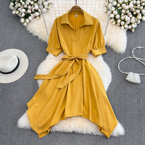 Solid Colour V-neck Bow Tie Dress