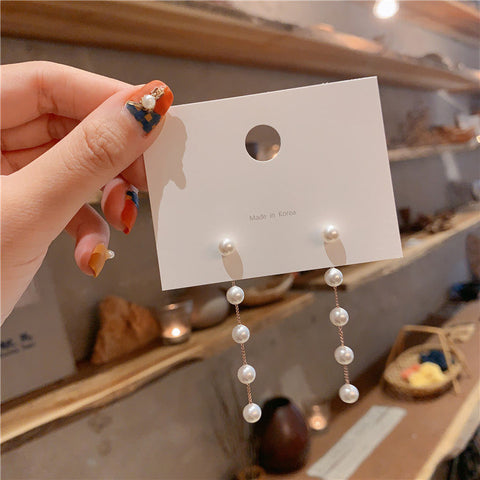 Silver Pin Pearl Tassel Earrings
