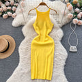 Solid Color Sleeveless Knitted Slim Dress