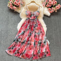 Floral Chiffon Puffed Strapless Dress