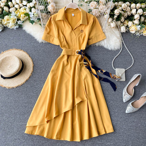 Irregular A-Line Belted Waist Dress