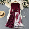 French Style Knitted Patchwork Printed Dress