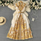 Vintage Ruffled Sleeveless Printed Dress