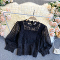 Hollow Lace Puff Sleeves Top