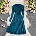 Solid Color Long Sleeve A-Line Knit Dress