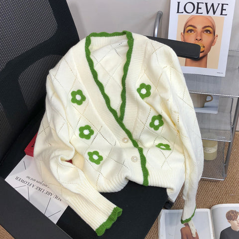 Niche Diamond Check Pattern Short Cardigan