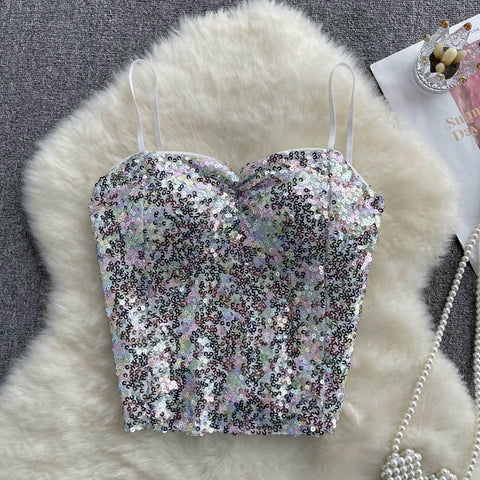Crystal Sequin Short Camisole Top