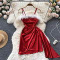 Furry Patchwork Irregular Slip Dress