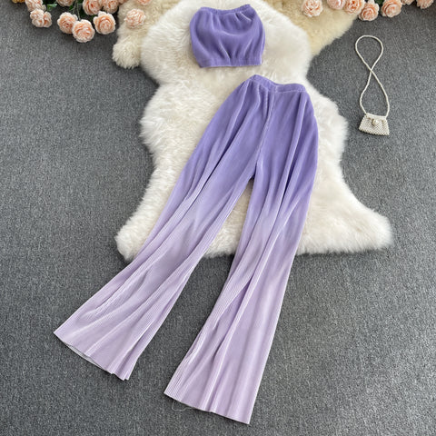 Two-piece Tube Top Gradation Wide-leg Pants