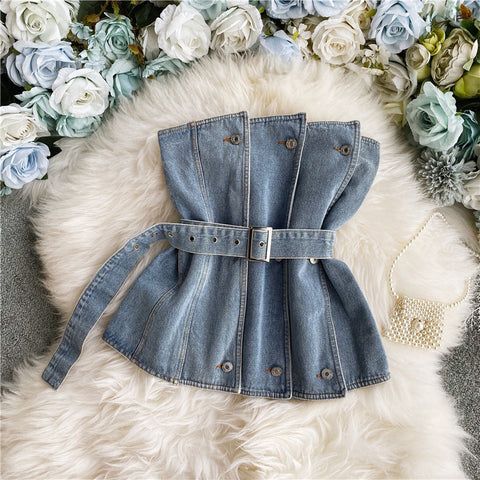 Off-the-shoulder Strapless Denim Top