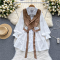 Korean Style White Dress&Waistcoat 2Pcs