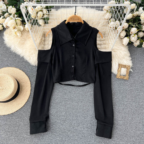 Niche Shoulder-hollowed Plain Shirt