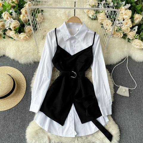 White Shirt&Camisole Overlay 2Pcs Set