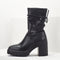 Lace-up Square Toe Thick-soled Black Boots