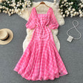 Pink Slim Fit Dress with Puff Sleeves