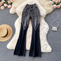 Patchwork Ruffle-trimmed Flared Jeans