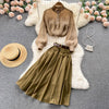 Vintage Khaki Shirt&Pleated Skirt