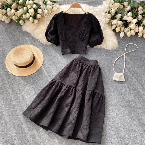 Two-piece Puff Sleeve Short Top And Skirt