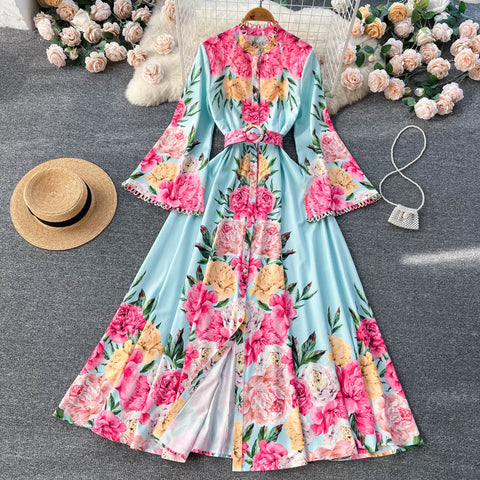 Floral Printed Flared Sleeve Maxi Dress