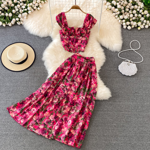 Floral Skirt Two-Piece Short Jacket