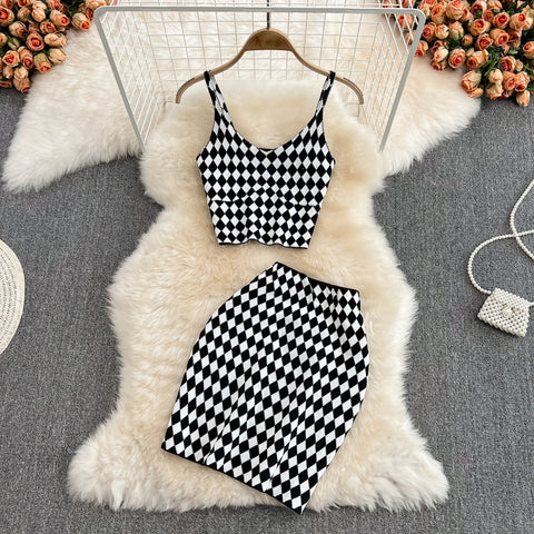 Knit Camisole & High Waist Skirt Two-Piece Set